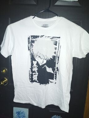 White Graphic Shonen Jump Bleach Anime Tee with Black Print